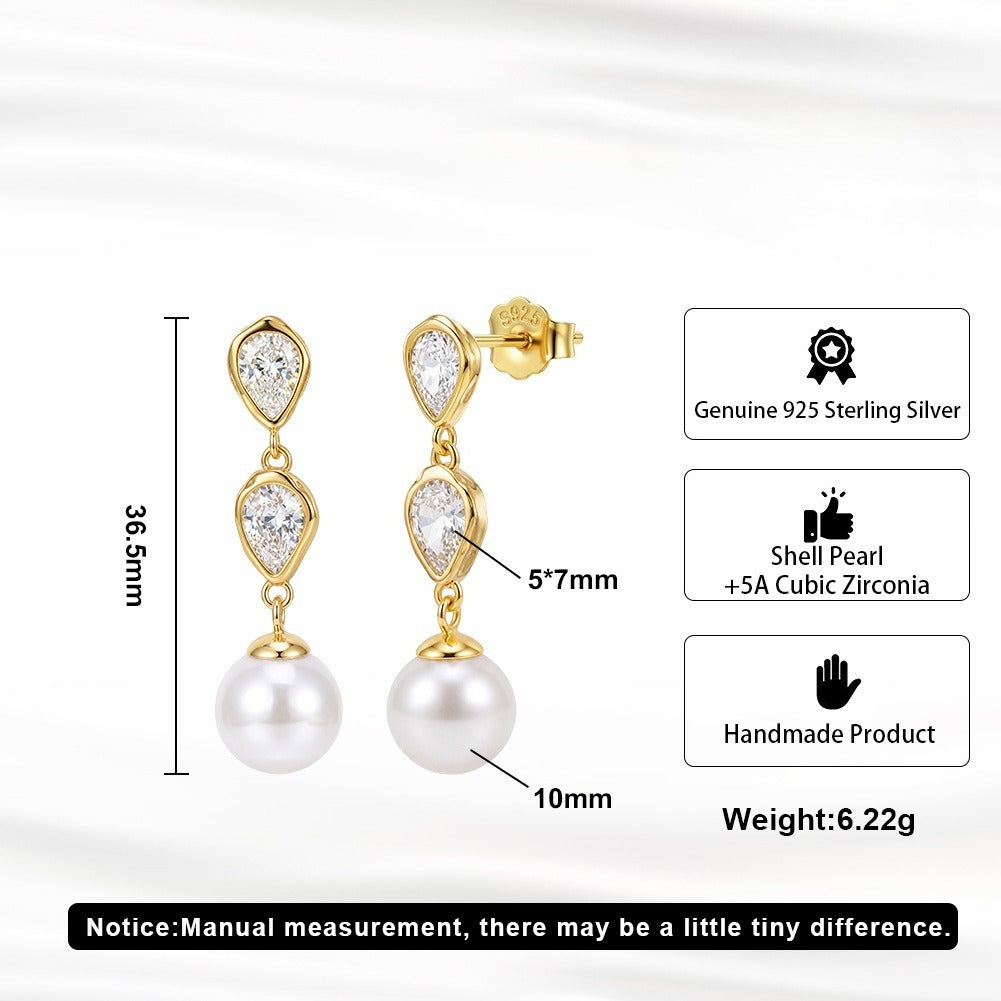 Kemstone Teardrop Pearl Drop Earrings for Women 925 Sterling Silver Cubic Zirconia PSE13