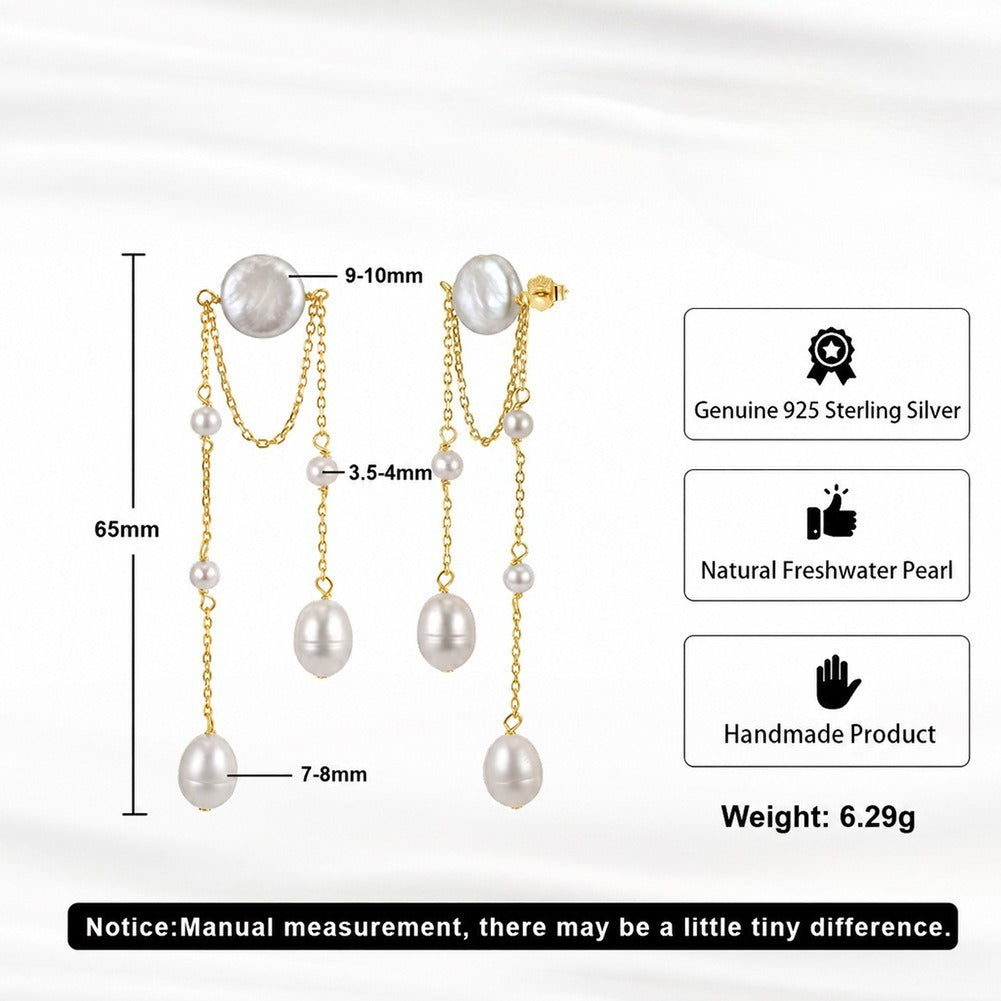 Kemstone Layered Freshwater Pearl Drop Earrings for Women 925 Sterling Silver GPE150