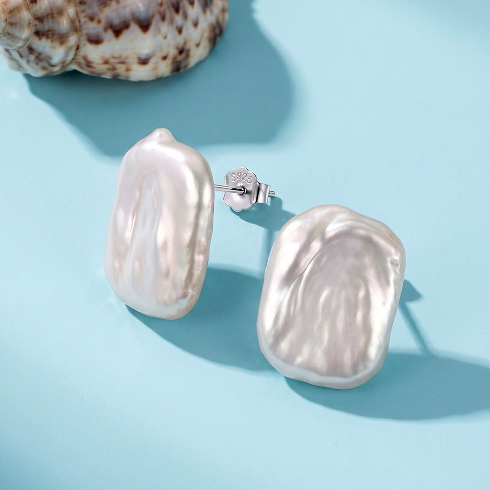 Kemstone Square Freshwater Pearl Stud Earrings for Women 925 Sterling Silver Minimal Design GPE147