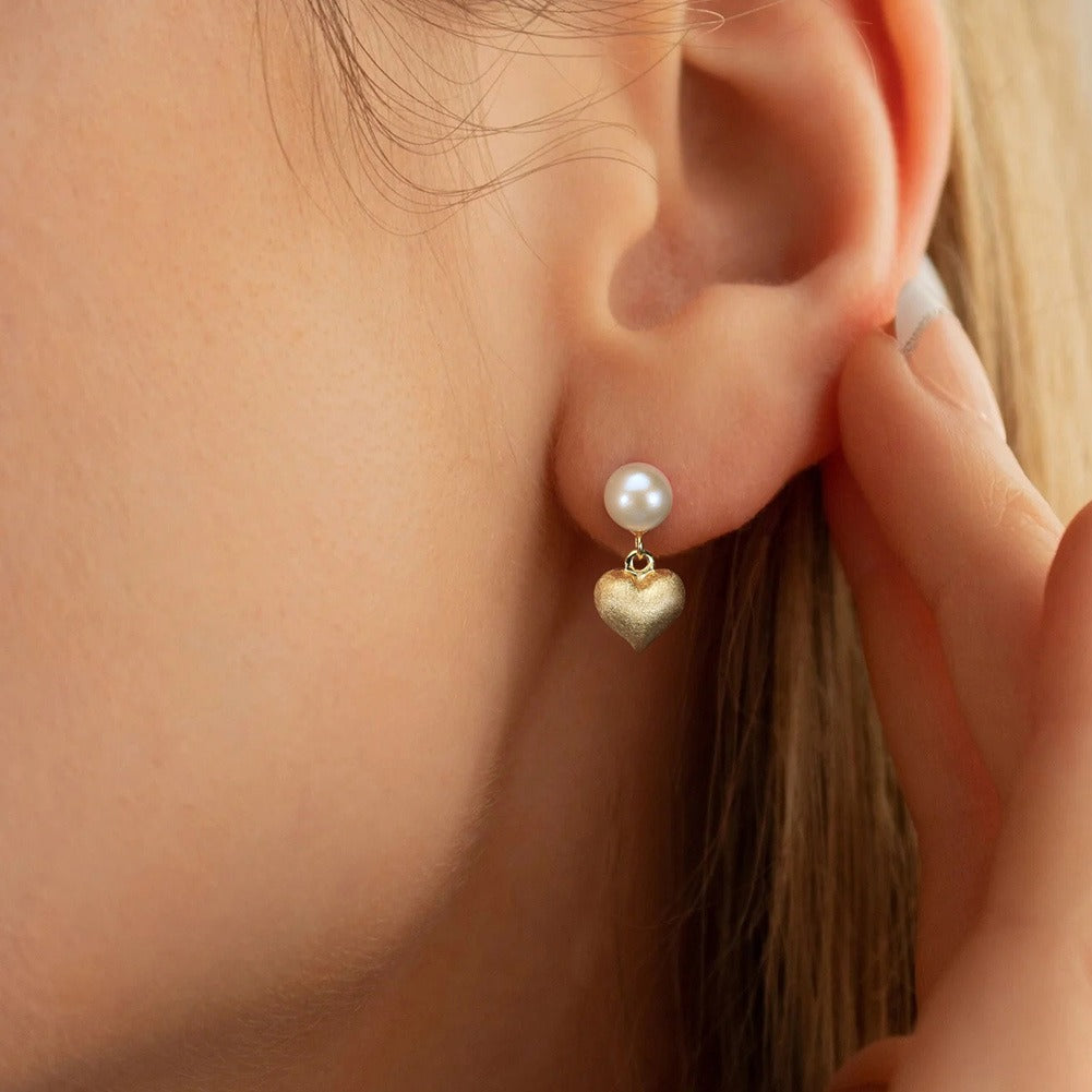 Kemston Freshwater Pearl Heart Drop Earrings for Women 925 Sterling Silver Gold Tone GPE100