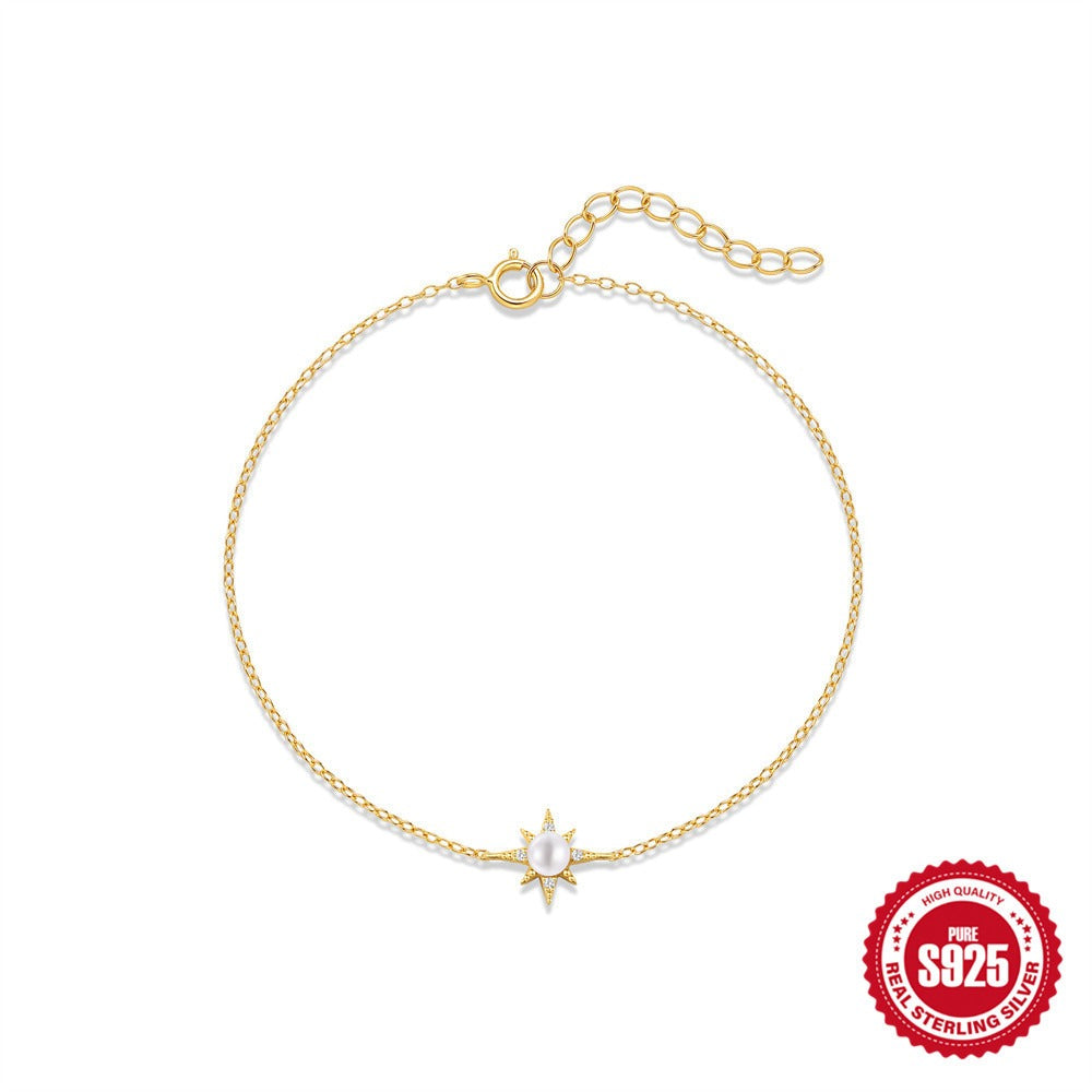 Kemstone 925 Sterling Silver Pearl Star Bracelet for Women Cubic Zirconia Dainty Chain 60604001652C