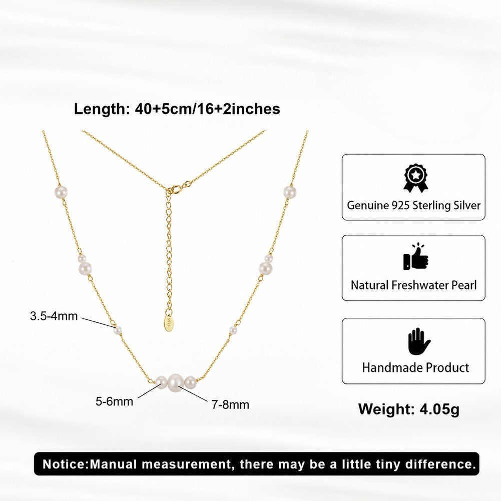 Kemstone Graduated Freshwater Pearl Station Necklace for Women 925 Sterling Silver GPN117