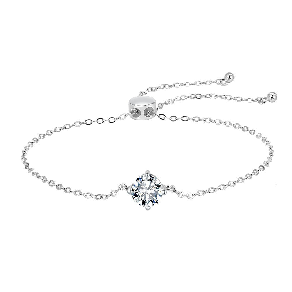 Kemstone Round Cubic Zirconia Bracelet for Women 925 Sterling Silver Adjustable LZB08