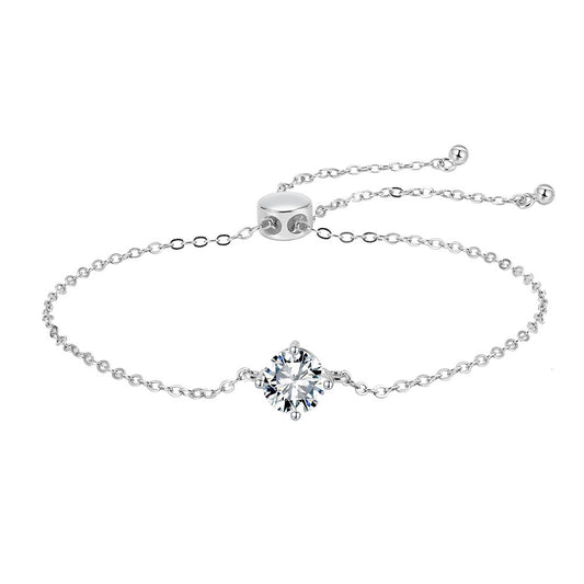 Kemstone Round Cubic Zirconia Bracelet for Women 925 Sterling Silver Adjustable LZB08