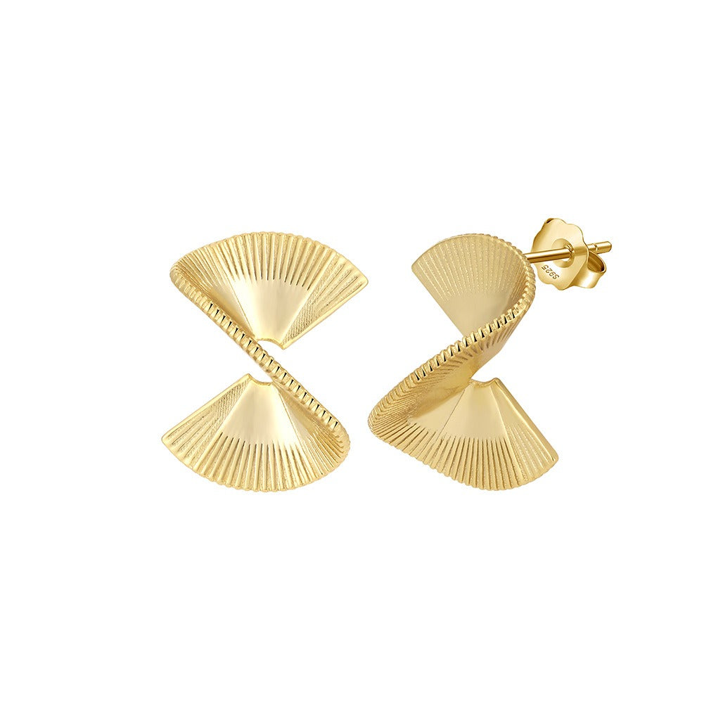 Kemstone 925 Sterling Silver Spiral Fan Stud Earrings for Women Textured Twist Gold Silver GAE03