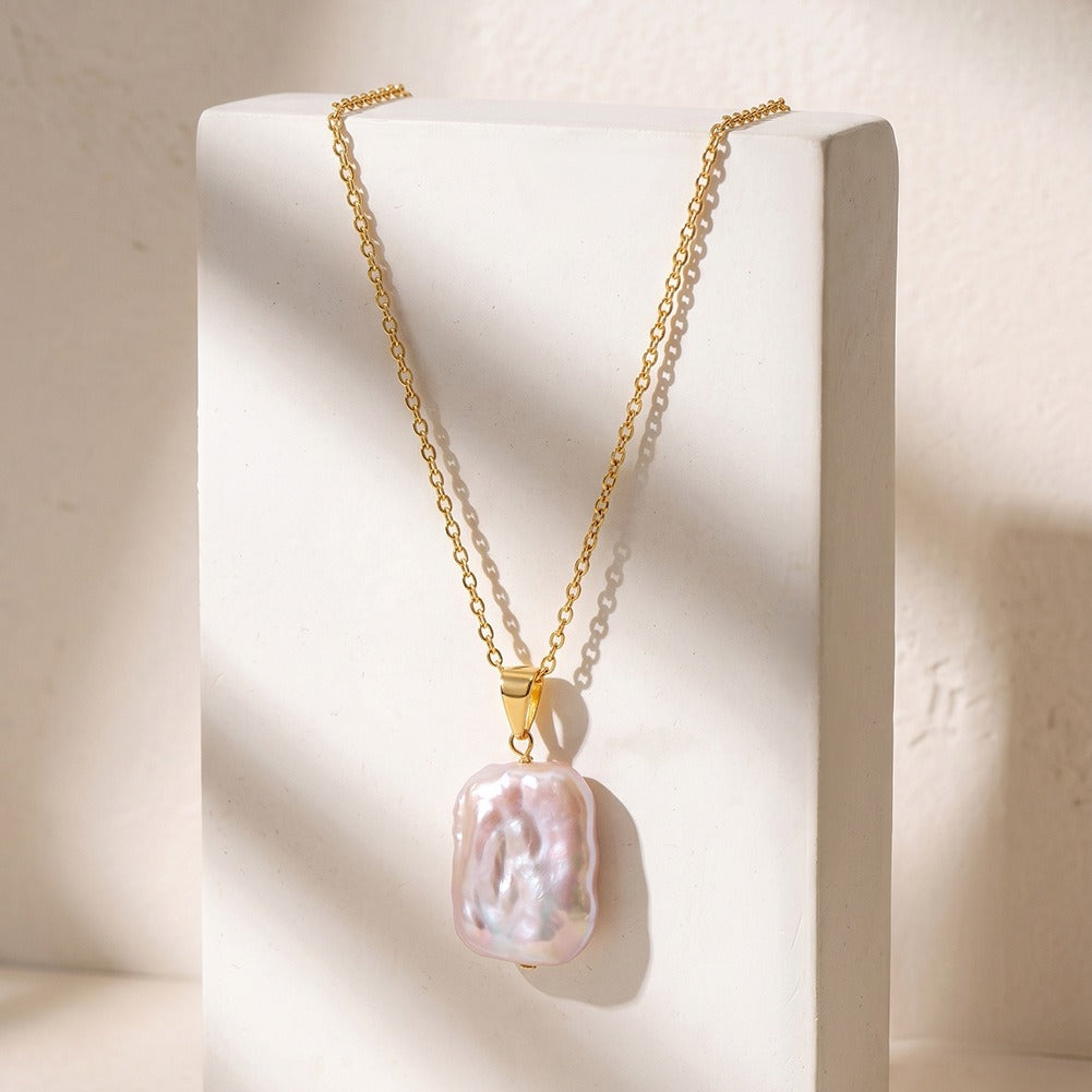 Kemstone Square Freshwater Pearl Pendant Necklace for Women 925 Sterling Silver Minimal Design SGPN119