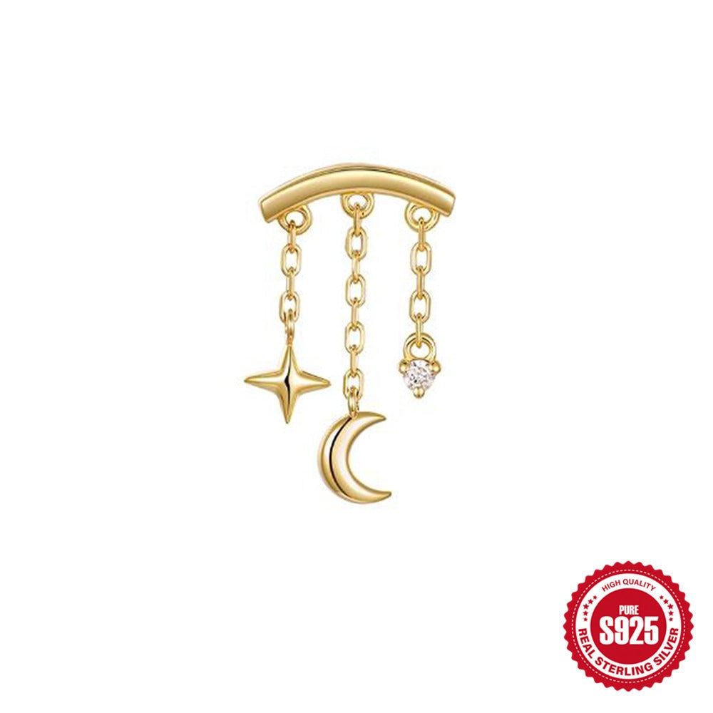 Kemstone 925 Sterling Silver Star Moon Tassel Cartilage Stud for Women Cubic Zirconia Flat Back Earring 60259399681