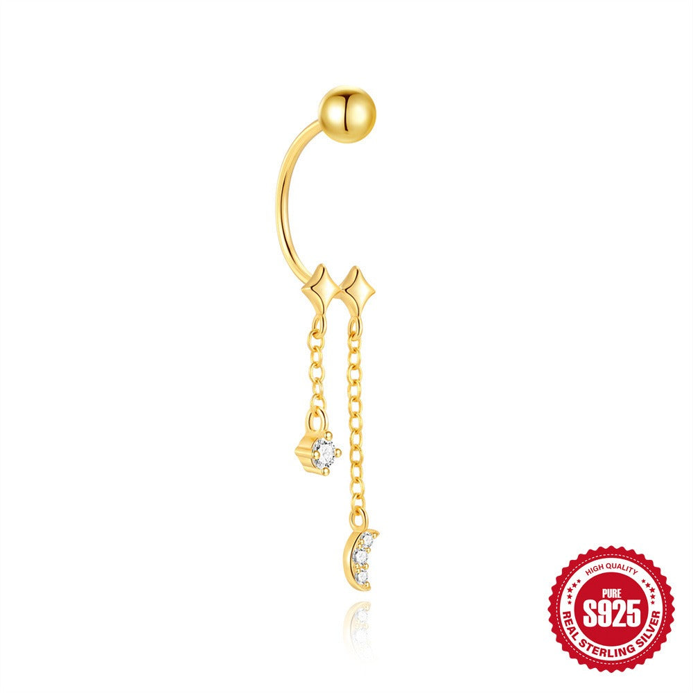 Kemstone 925 Sterling Silver Star Moon Tassel Earring for Women Cubic Zirconia Drop 60255070108C