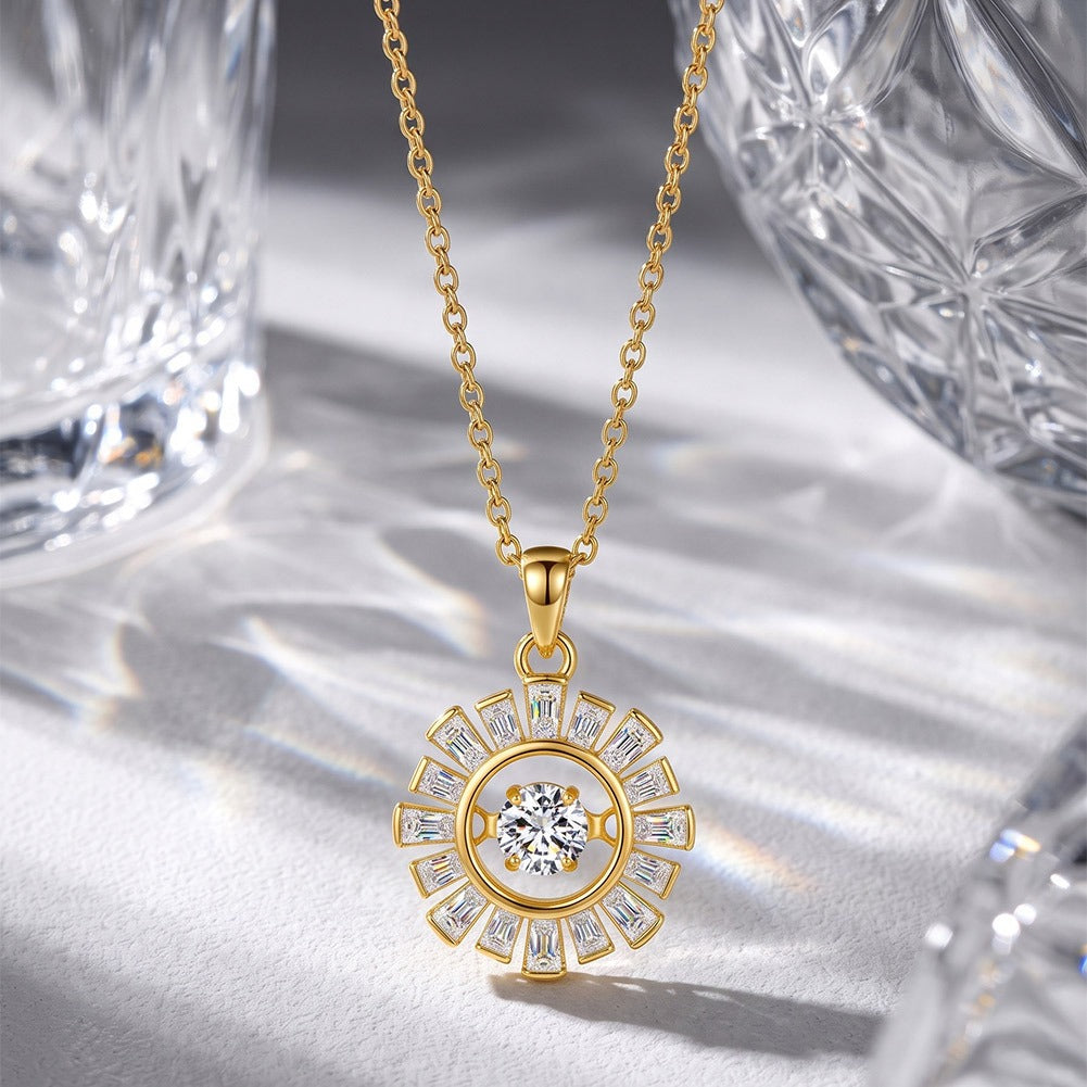 Kemston 0.3CT Sunburst Moissanite Necklace for Women 925 Sterling Silver SMON26