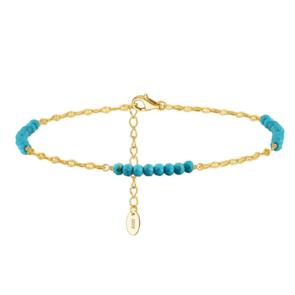 Kemstone 925 Sterling Silver Turquoise Anklet for Women Butterfly Chain Beaded Foot Jewelry SA85