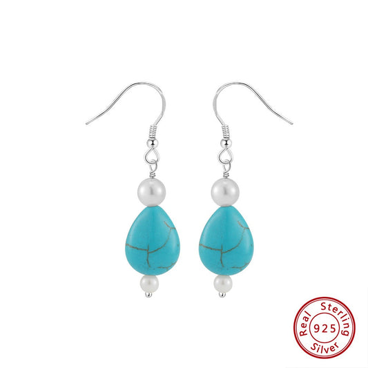 Kemstone 925 Sterling Silver Turquoise Drop Earrings for Women Shell Pearl Dangle GME48