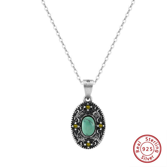 Kemstone 925 Sterling Silver Turquoise Oval Pendant Necklace for Women Vintage Oxidized GMN45