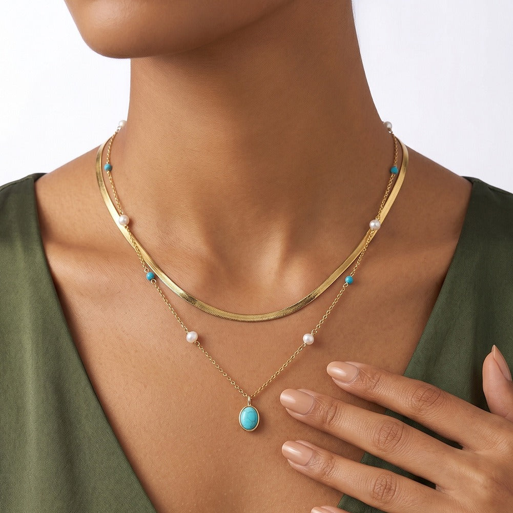 Kemston Turquoise & Freshwater Pearl Pendant Necklace for Women 925 Sterling Silver MPN18