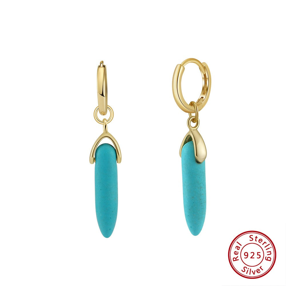 Kemstone 925 Sterling Silver Turquoise Spike Earrings for Women Vintage Drop Hoop GME44
