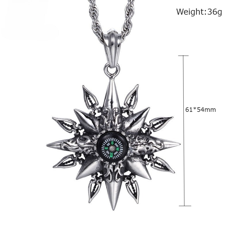 Kemstone Titanium Steel Men’s Sunburst Compass Pendant Necklace KP42987-BD