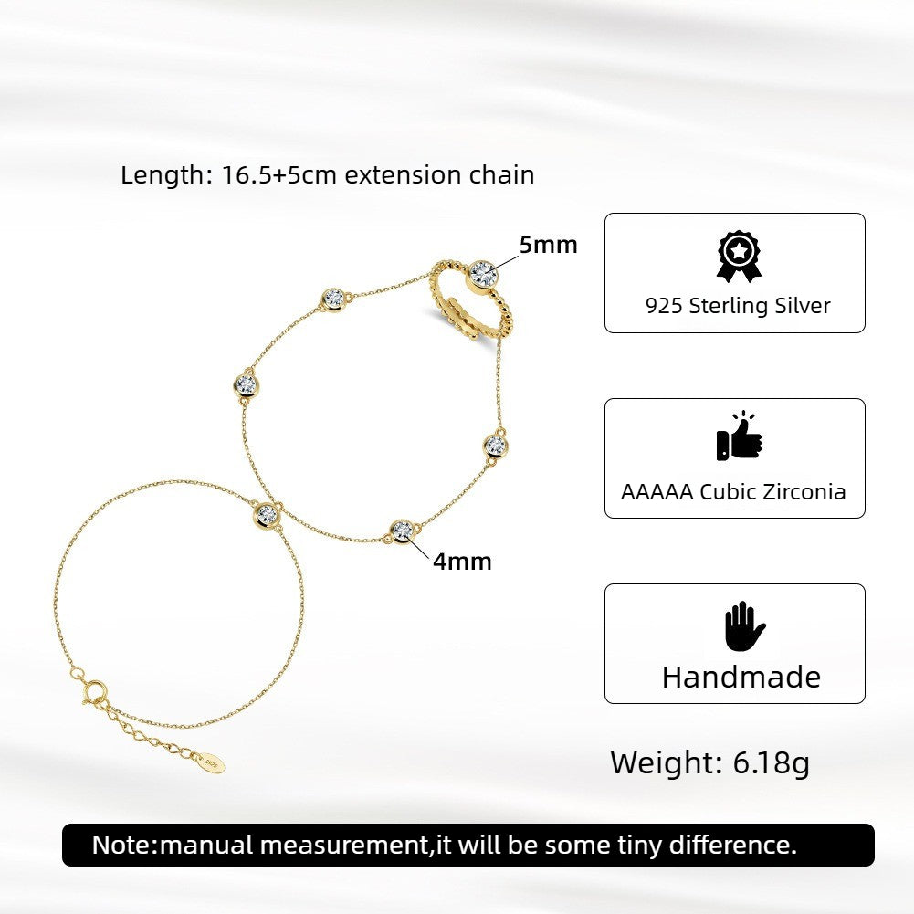 Kemstone 925 Sterling Silver Hand Chain Bracelet for Women Cubic Zirconia Gold Silver APV05