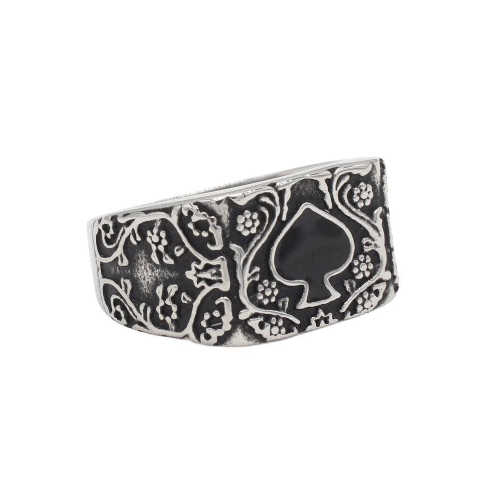 Kemstone Spade Ring for Men Titanium Steel Floral Scroll R1708