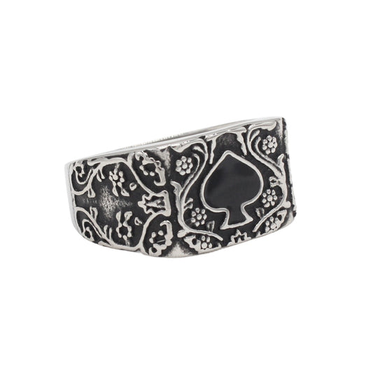 Kemstone Spade Ring for Men Titanium Steel Floral Scroll R1708