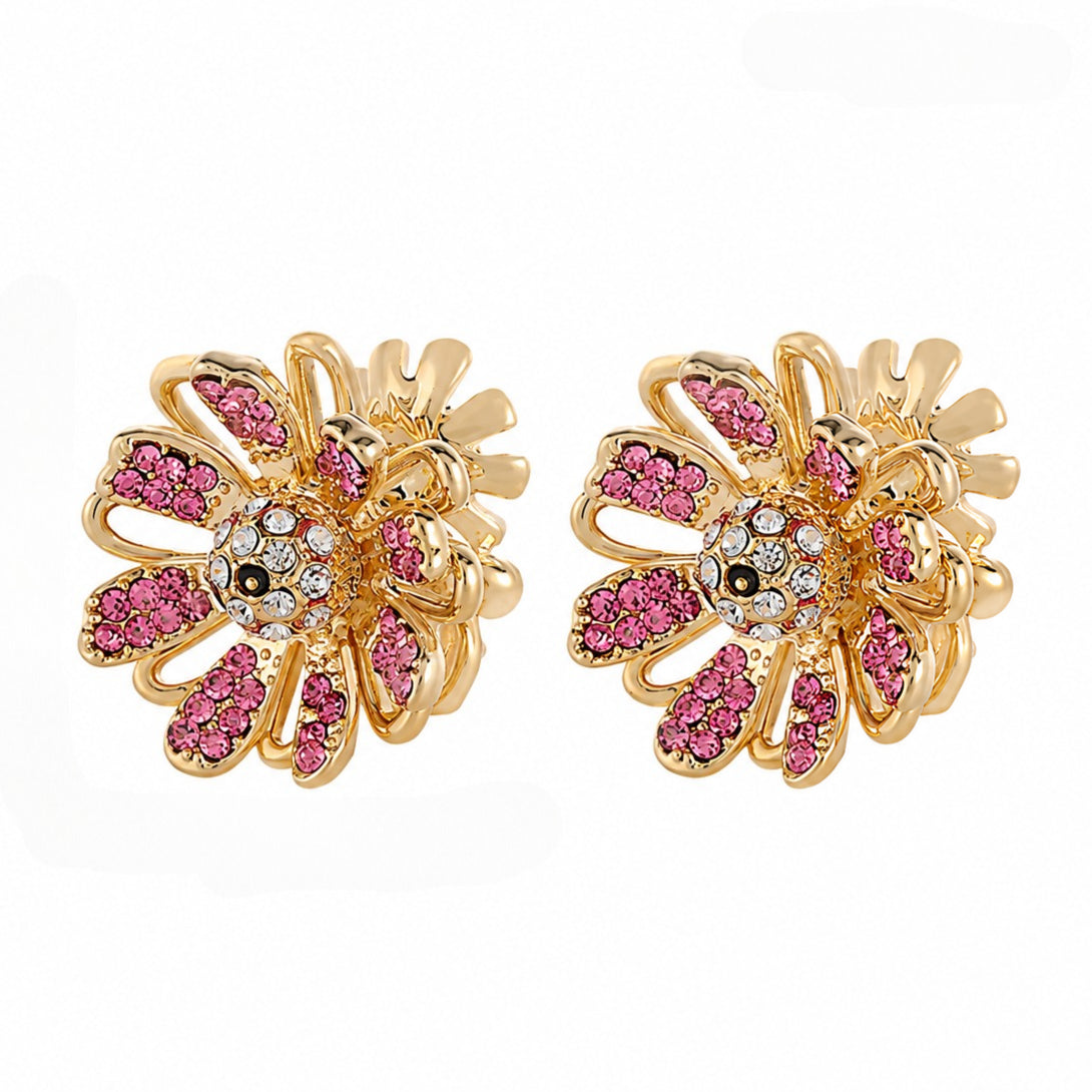 Kemstone Pink Flower Stud Earrings for Women Layered Floral D81723