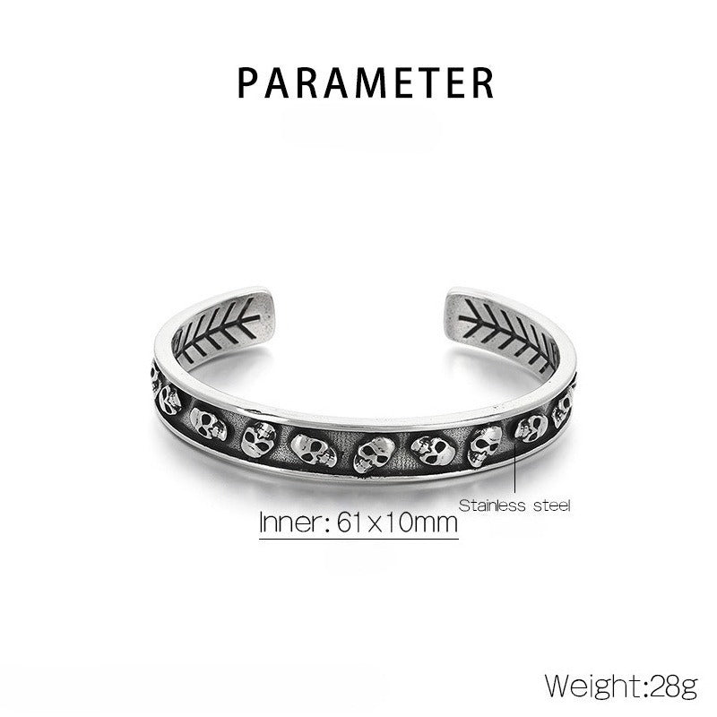 Kemstone Dark Metal Eye & Relief Head Titanium Steel Cuff Bracelet for Men – Open C Shape Design KB209289-LU