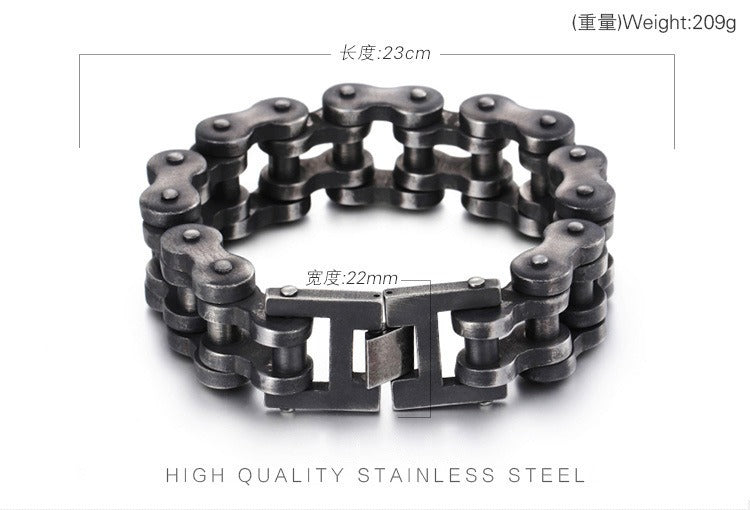 Kemstone Hip-Hop Bike Chain Bracelet – 22mm Titanium Steel Industrial Cuff for Streetwear KB18913-D