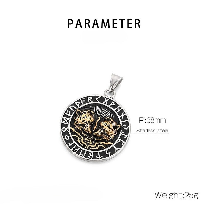 Kemstone Viking Axe Raven Wolf Pendant Necklace Stainless Steel - Rune Coin Norse Style Men KP117708-LU