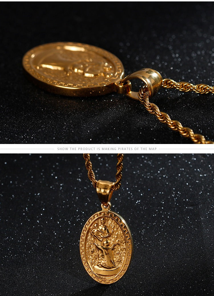 Kemstone Gothic Madonna Coin Pendant – Matte Alloy Necklace for Men with Vintage Religious Edge KP80836-Z