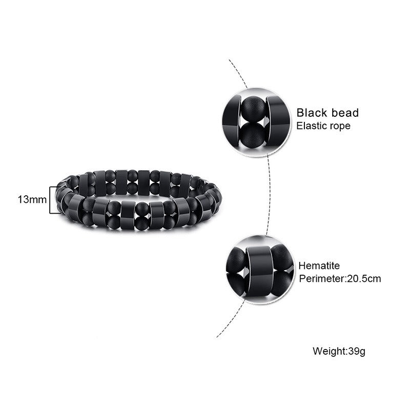 Kemstone Hematite Beaded Bracelet – Tiger Eye or Black Beads with Elastic Design for Men BR-703