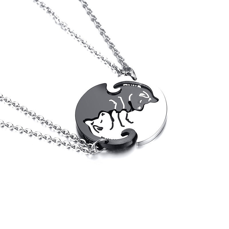 Kemstone Yin Yang Dog Pendant Necklace for Couples Stainless Steel Black White Matching Jewelry CN-109