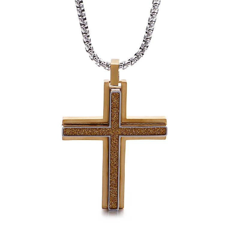 Kemstone Titanium Steel Two Tone Layered Cross Pendant Necklace for Men KN89755-KPD