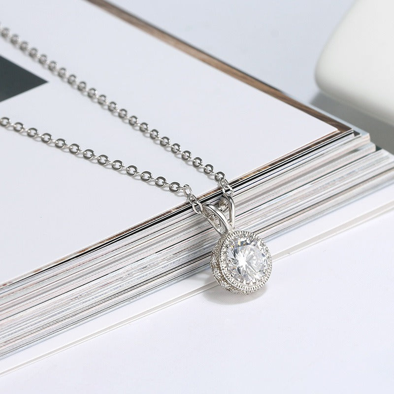 Kemstone 925 Sterling Silver Cubic Zirconia Halo Pendant Necklace for Women SN215