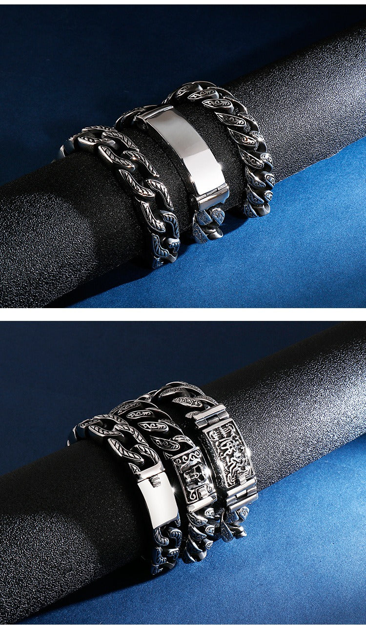 Kemstone Skull Clasp Stainless Steel Bracelet – Engraved Viking Chain Norse Men’s Jewelry KB120965