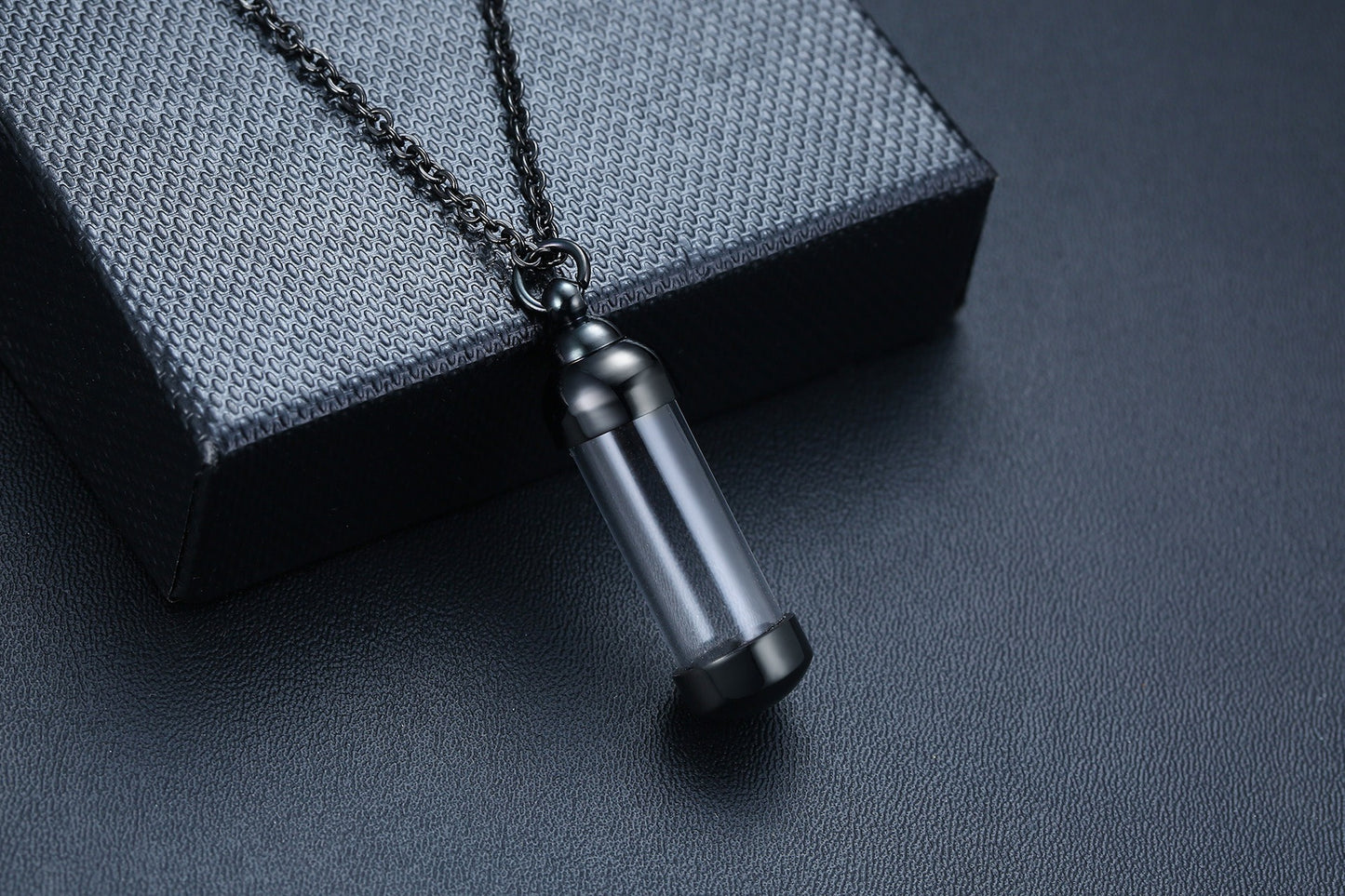Kemstone Men’s Stainless Steel Glass Vial Pendant Necklace – Gothic Memorial Perfume Bottle Urn Amulet PN-716