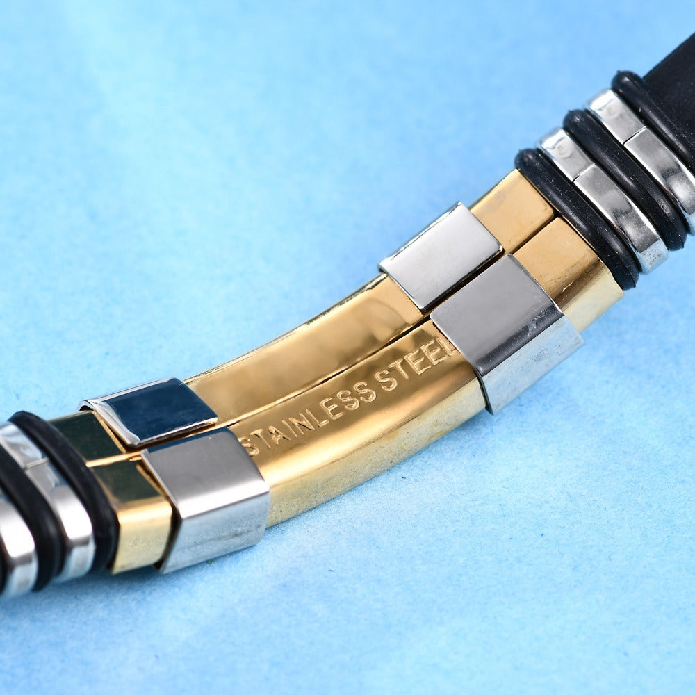 Kemstone 12MM Stainless Steel Silicone Bracelet for Men – Magnetic Clasp AD1204