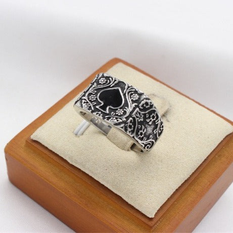 Kemstone Spade Ring for Men Titanium Steel Floral Scroll R1708