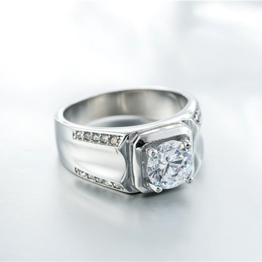 Kemstone Cubic Zirconia Ring for Men Stainless Steel Wide Band R0284