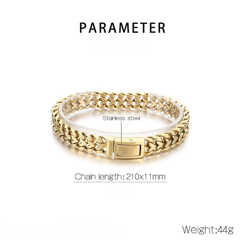 Kemstone Men’s Gold Heart-Link Chain Bracelet – Polished Stainless Steel Gothic Street Jewelry KB182583-KJX