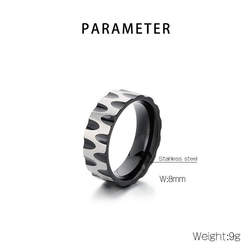 Kemstone Titanium Steel Wave Texture Ring for Men – Sand Finish KR111677-GC
