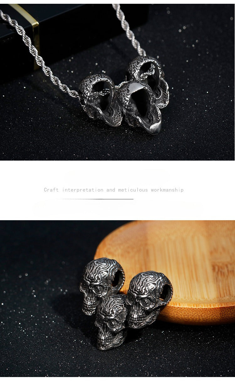 Kemstone Titanium Steel Skull Pendant – Matte Black Chain Necklace for Men | Gothic Punk Streetwear Jewelry KP79483