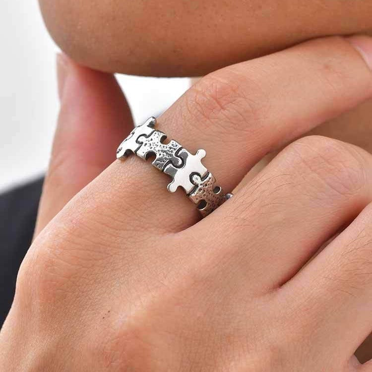 Kemston Stainless Steel Puzzle Interlocking Ring for Men Vintage Punk RC-1143