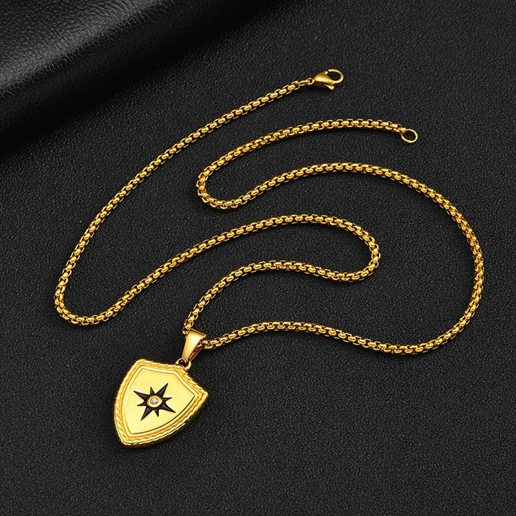 Kemston Eight Point Star Shield Pendant Necklace for Men Stainless Steel PN-2443