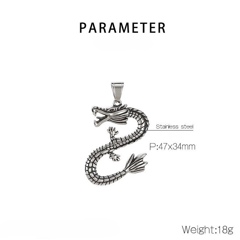 Kemstone Dragon Pendant Necklace for Men Titanium Steel Vintage Oxidized Silver Animal Chain KP117731-LU