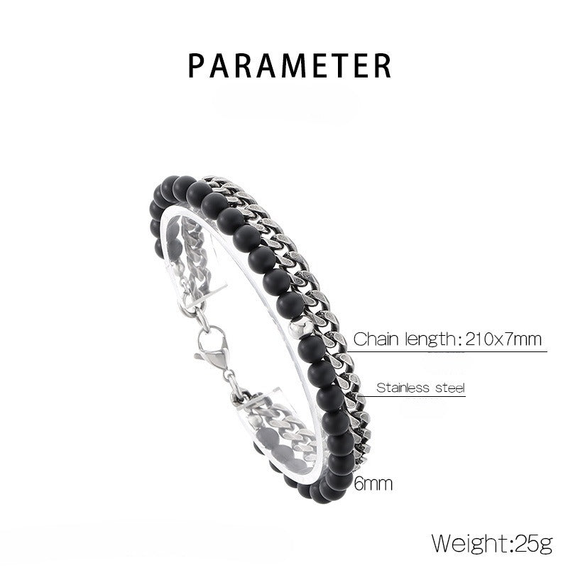 Kemstone Dual-Layer Onyx & Cuban Chain Bracelet – Stainless Steel Power Symbol KB185323-Z