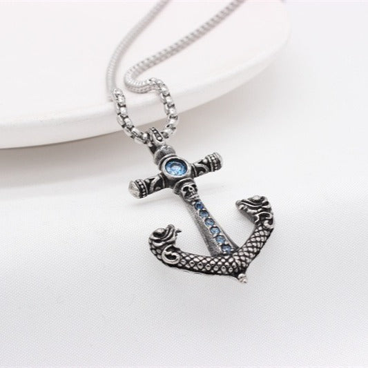 Kemstone Titanium Steel Anchor Pendant Necklace for Men with Cubic Zirconia – Gold & Silver P1411
