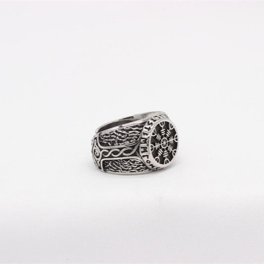 Kemstone Viking Compass Titanium Steel Ring for Men – Silver 16mm R1778