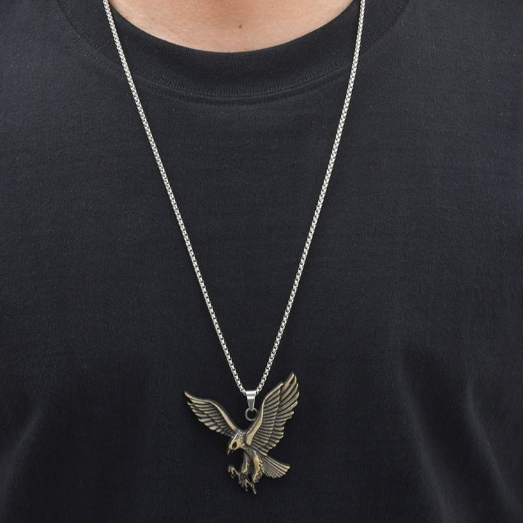 Kemston Alloy Eagle Pendant Necklace for Men Vintage Hip Hop Bird Symbol NC-3001