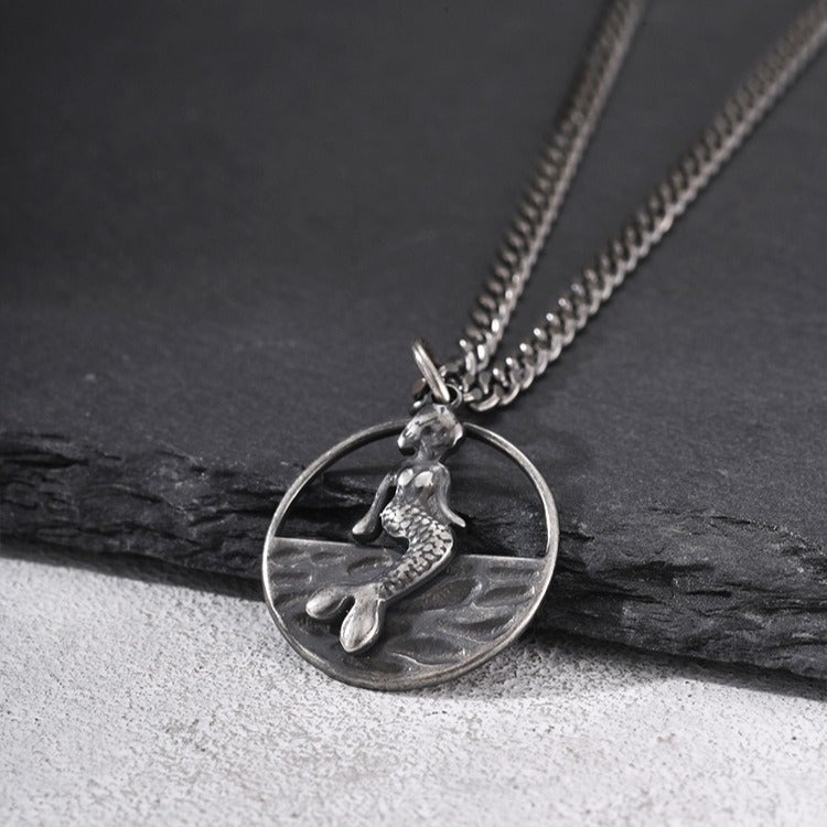 Kemston Nautical Mermaid Pendant Necklace for Men Stainless Steel Vintage Marine Design PN-2378