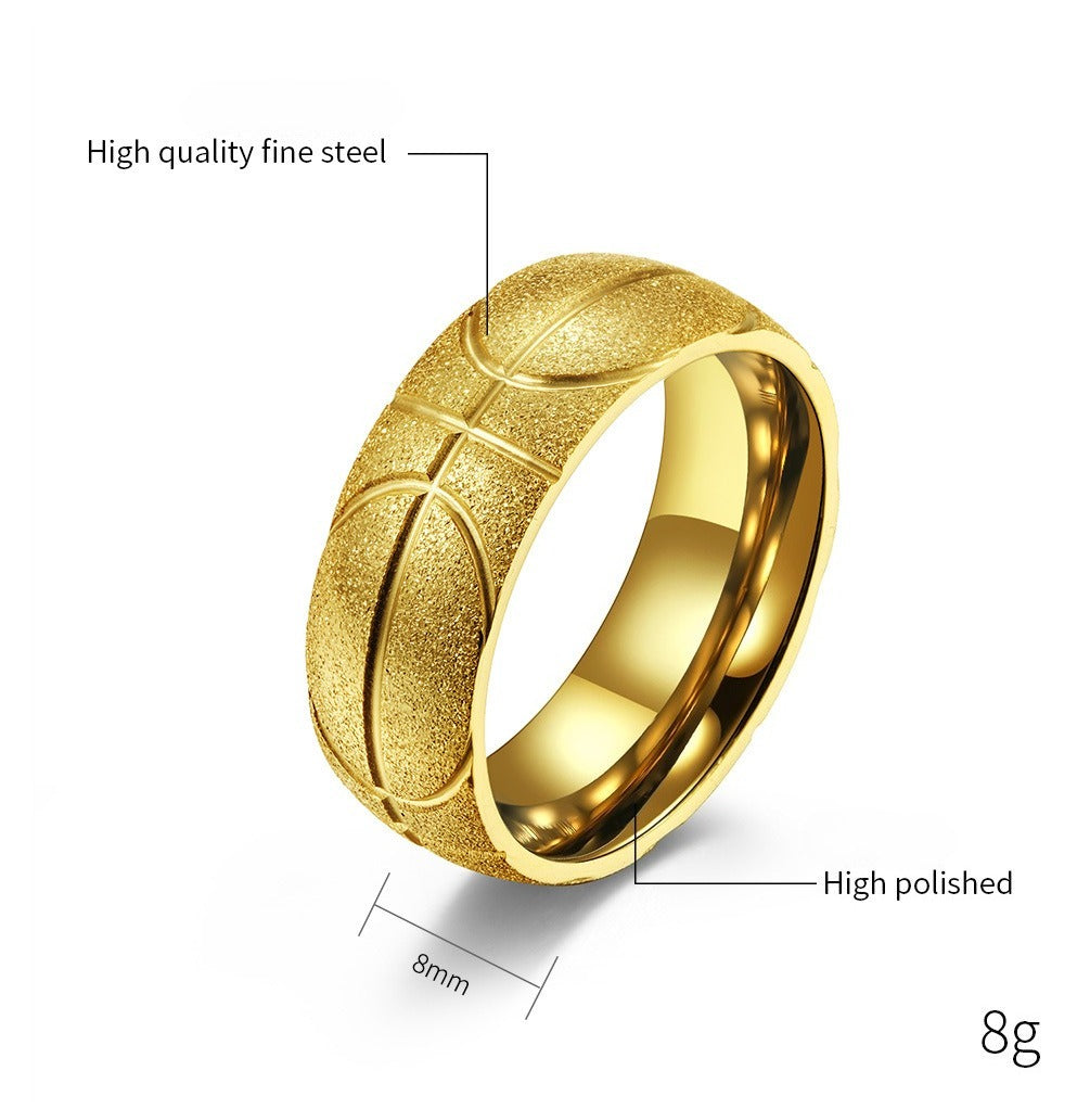 Kemstone Stainless Steel Basketball Texture Ring for Men – Matte Engraved Hip Hop Style K-R532