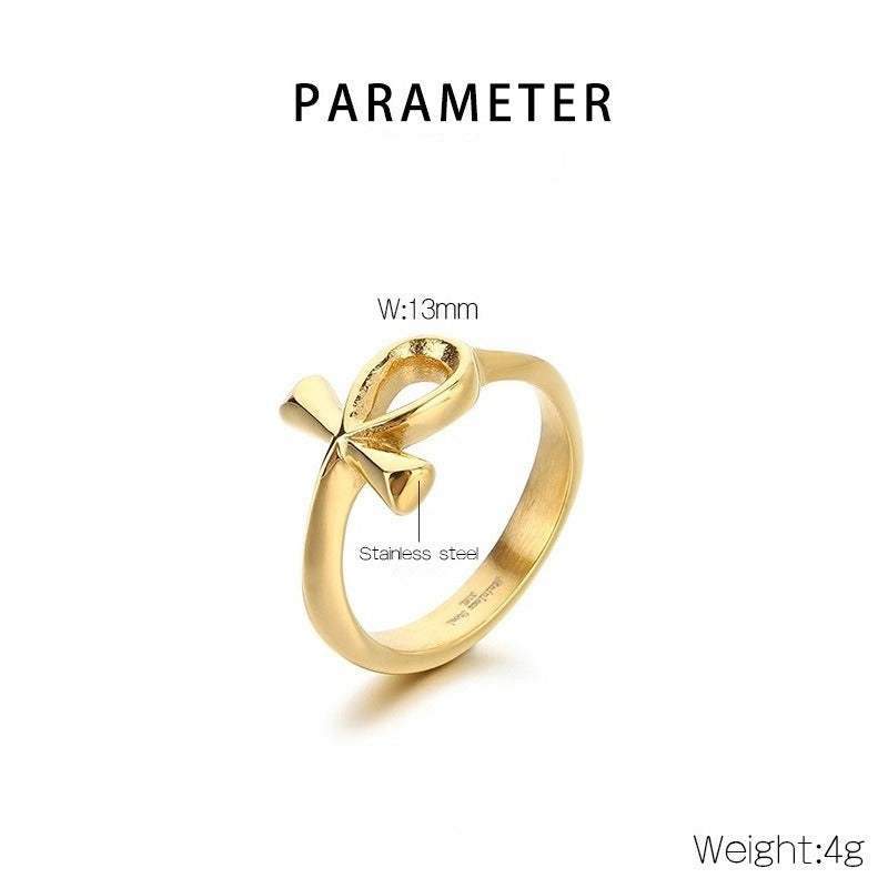 Kemstone Titanium Steel Ankh Cross Ring – Vintage Egyptian Symbol for Men KR110679-KJX
