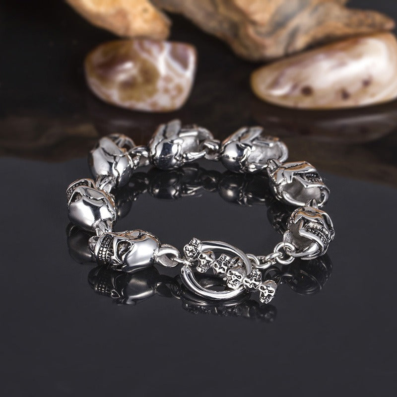 Kemstone Stainless Steel Skull Link Bracelet – 11mm Gothic Punk Chain KB20821-D